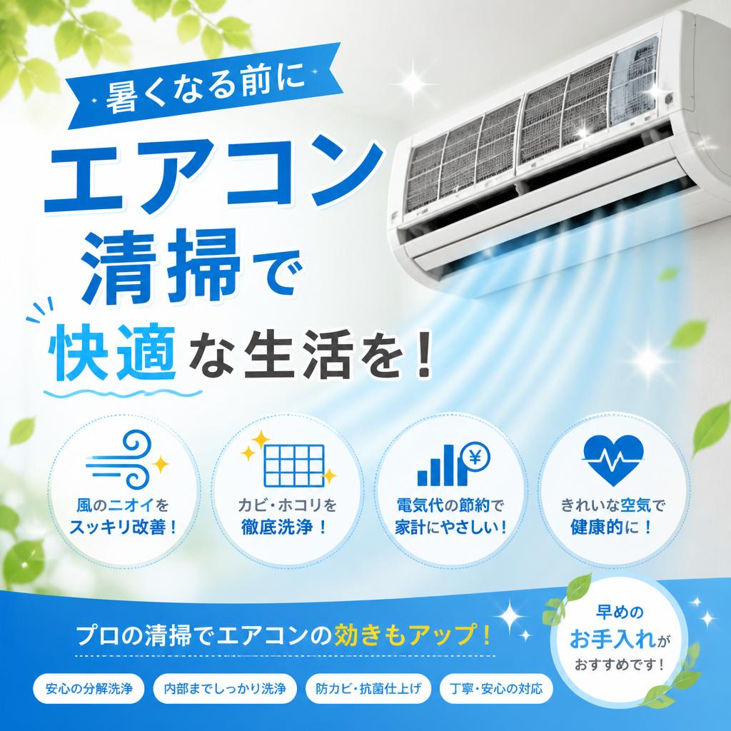暑くなる前にエアコン清掃で快適な生活を！