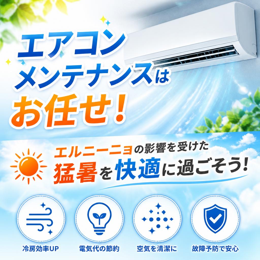 エアコンメンテナンスはお任せ！エルニーニョの影響を受けた猛暑を快適に過ごそう！