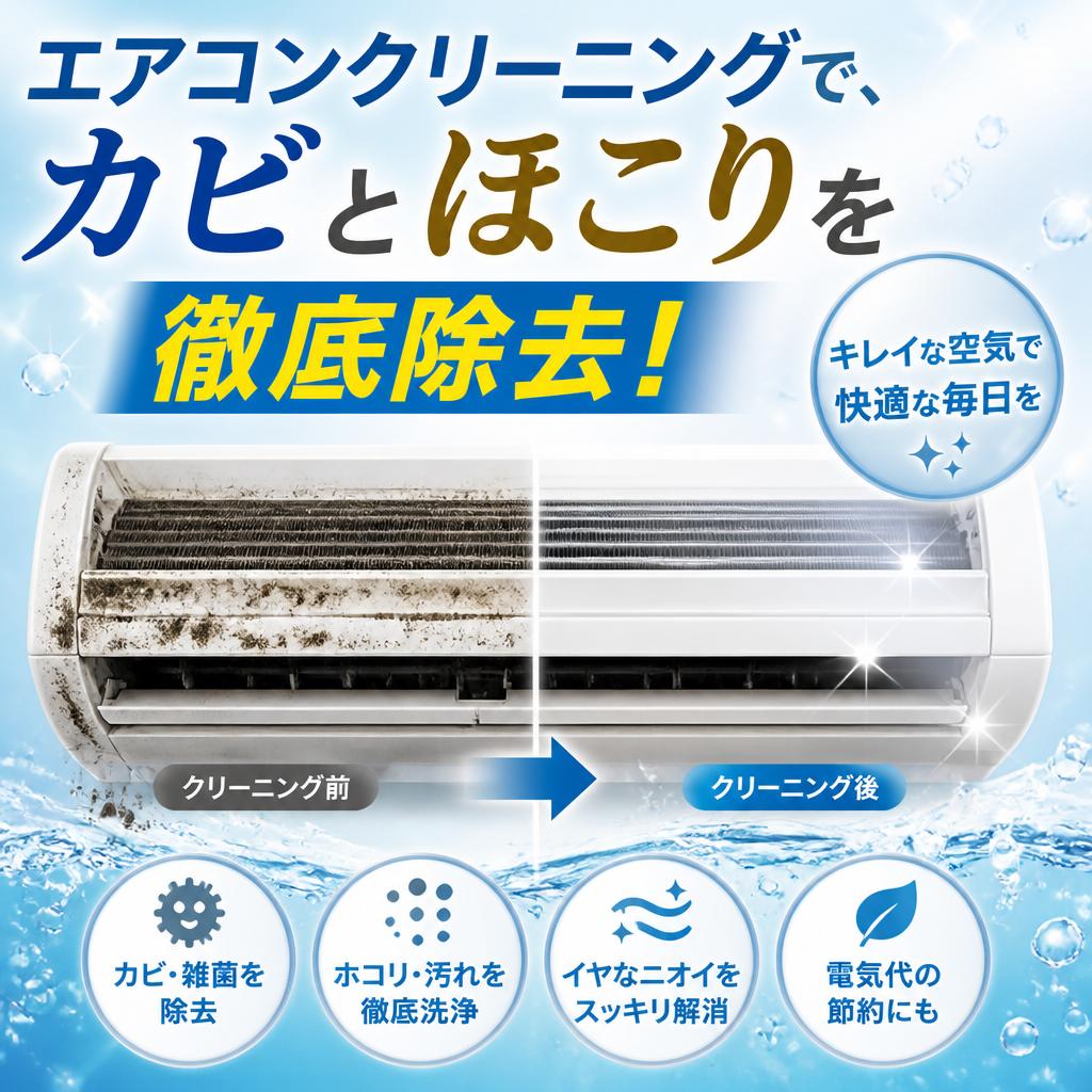 エアコンクリーニングで、カビとほこりを徹底除去！