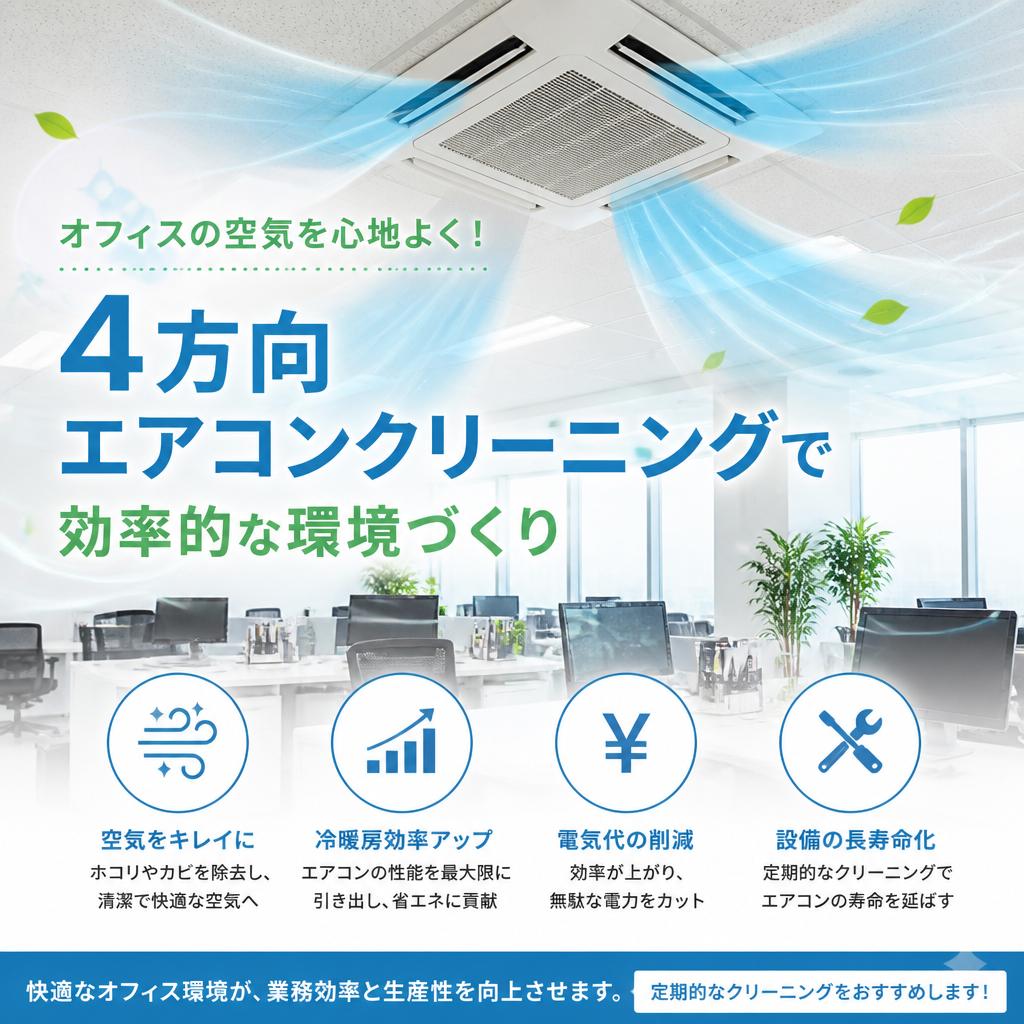 オフィスの空気を心地よく！4方向エアコンクリーニングで効率的な環境づくり