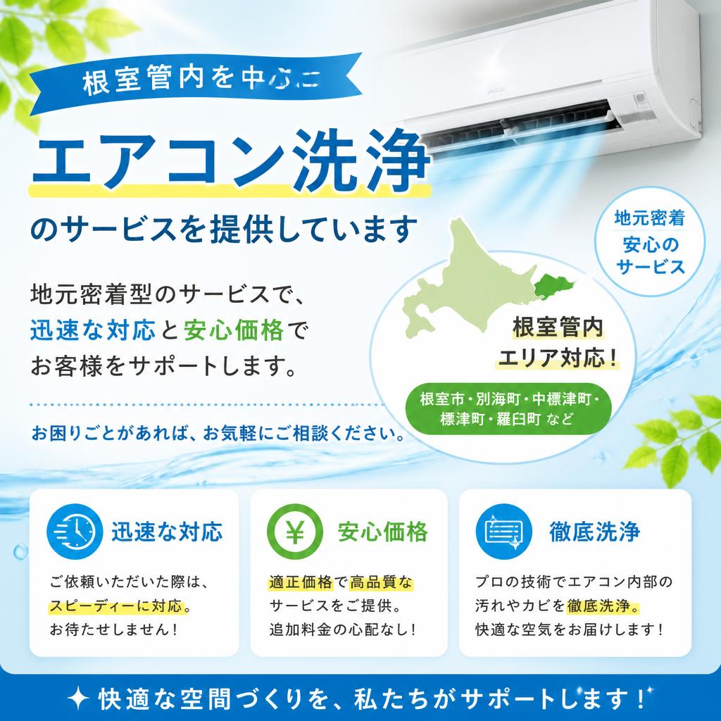 根室管内のエアコン洗浄ならお任せ！