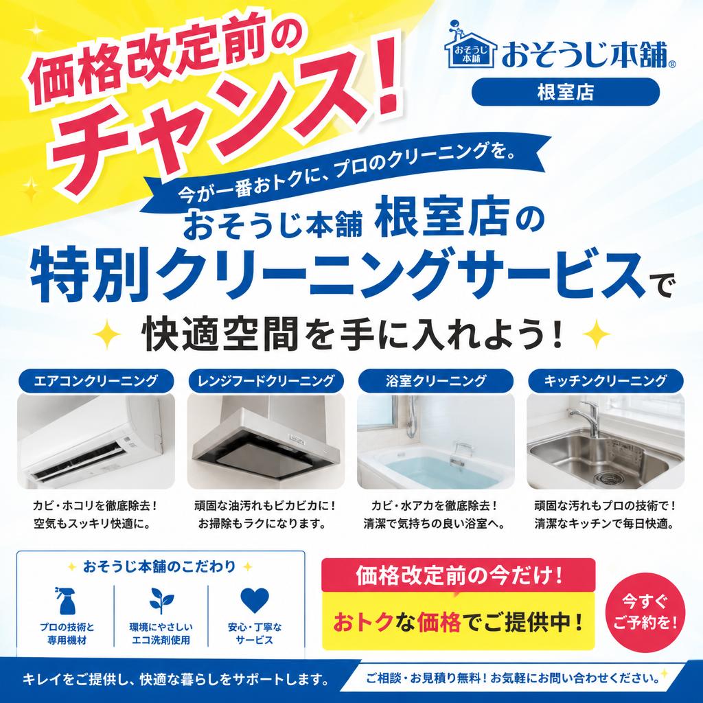 価格改定前のチャンス！おそうじ本舗 根室店の特別クリーニングサービスで快適空間を手に入れよう！