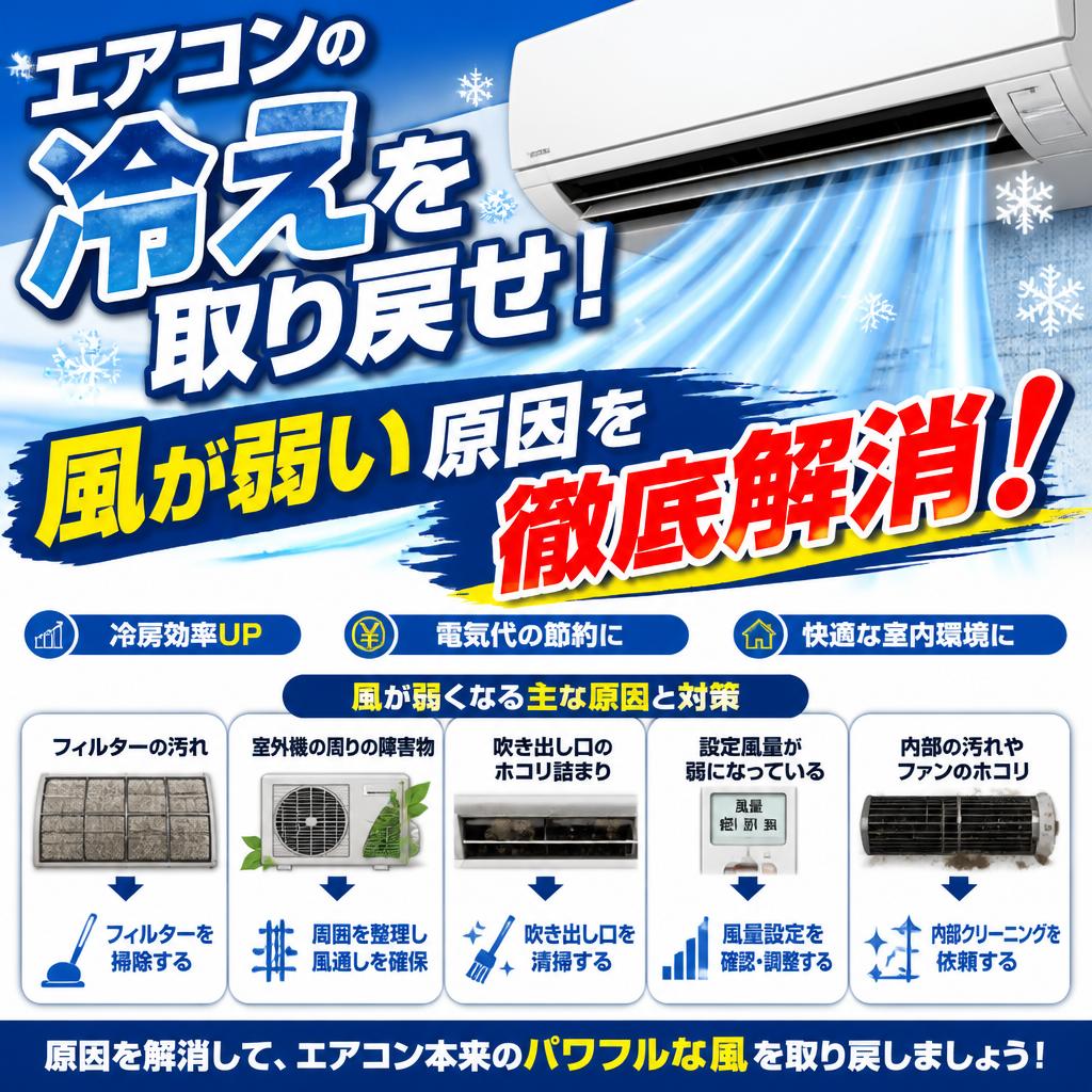 エアコンの冷えを取り戻せ！風が弱い原因を徹底解消！