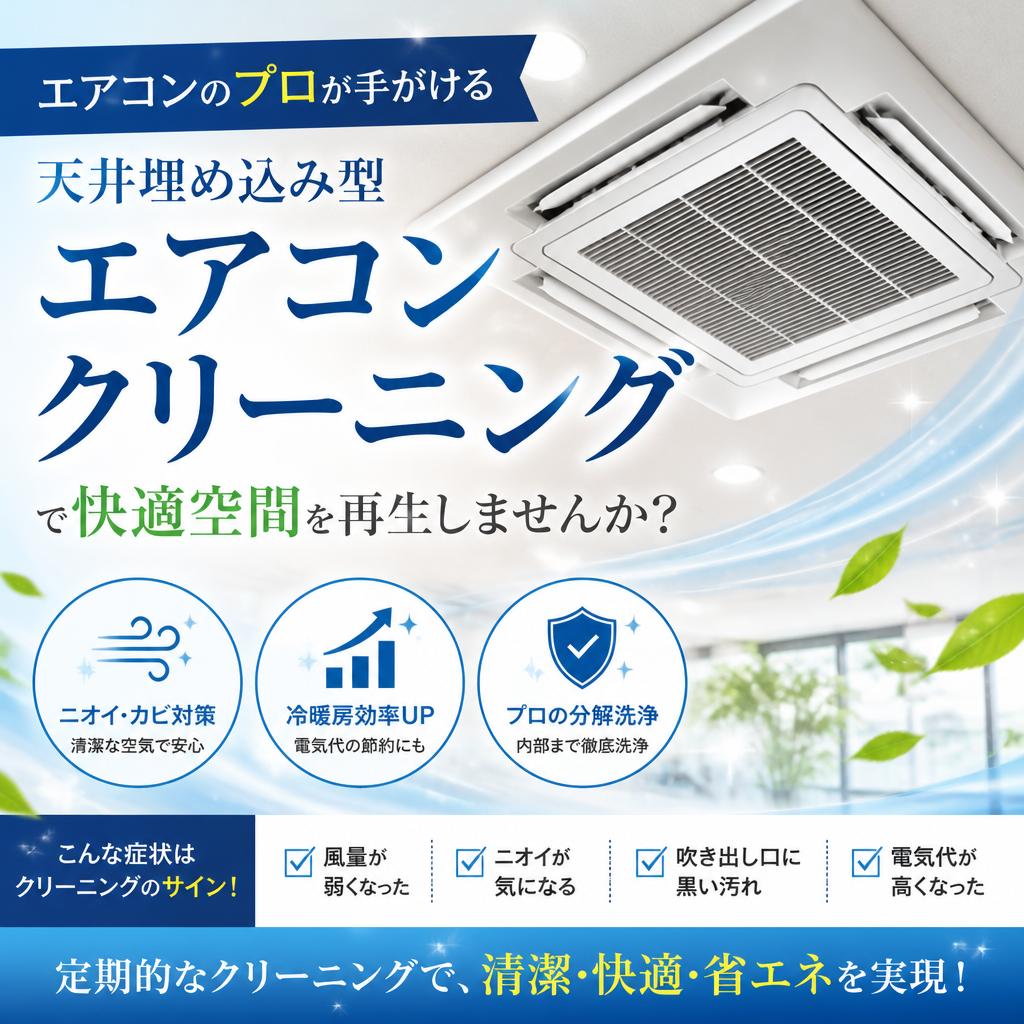 エアコンのプロが手がける、天井埋め込み型エアコンクリーニングで快適空間を再生しませんか？