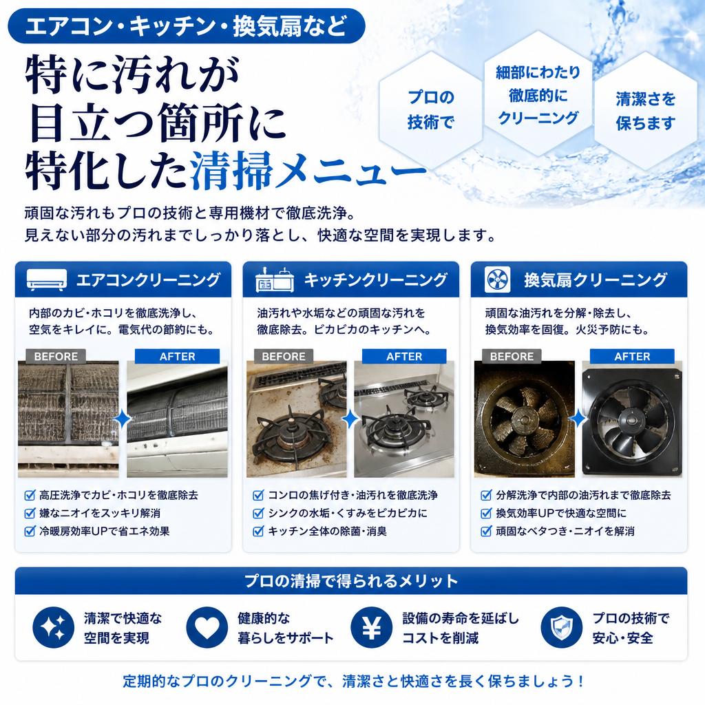特化した清掃メニュー